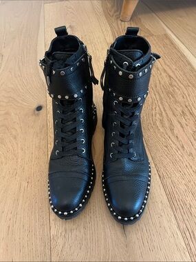 Sam Edelman Black Stud-Trim Lace-Up Combat Boots